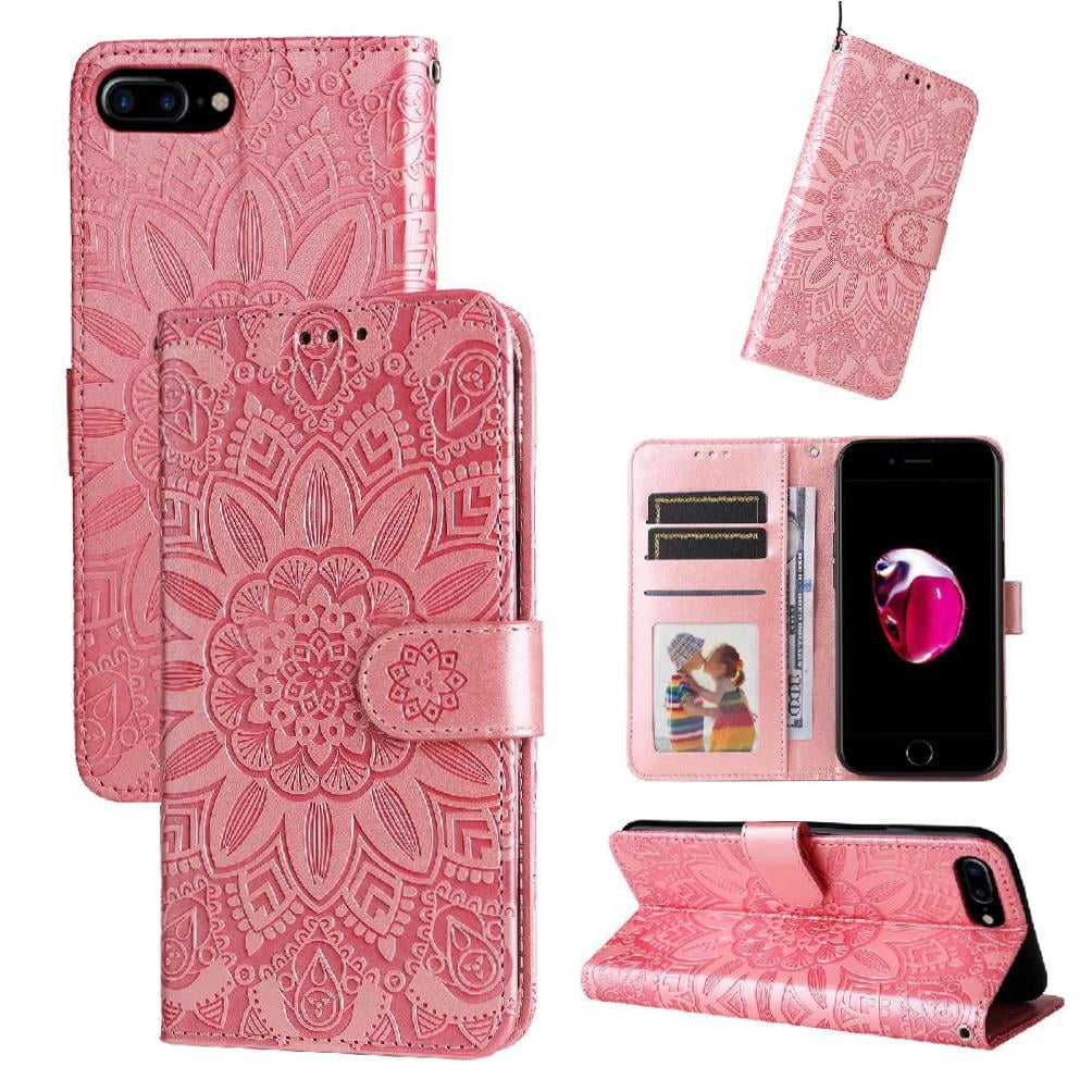 Funda Tipo Cartera Foxdock Para Iphone Se 2020 , Diseño Girasol En Relieve, Cuero Pu, Cierre Magnético, Soporte Y Tarjetero