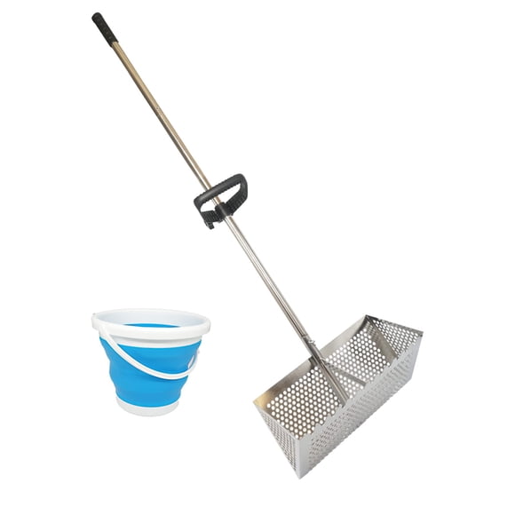 Rastrillo Sand Fleas MEEGOON de acero inoxidable con mango de 120 cm