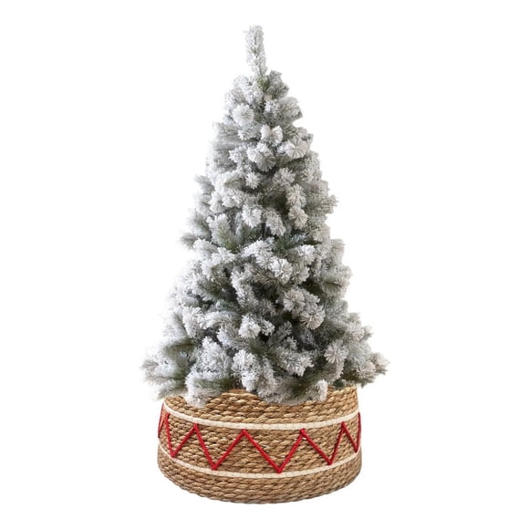 Canasto Mimbre Base Tejida Navideña Para Arbol Navidad Zigza beige