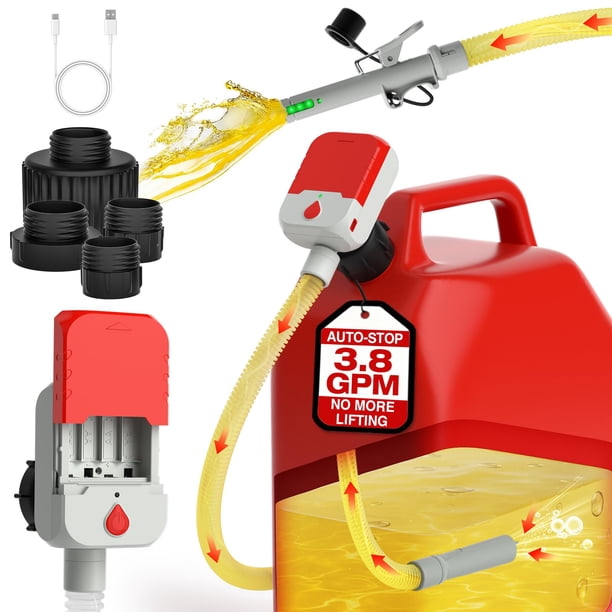 Bomba de transferencia de combustible Keimi 3.8 GPM con parada automática y alimentación USB/baterías