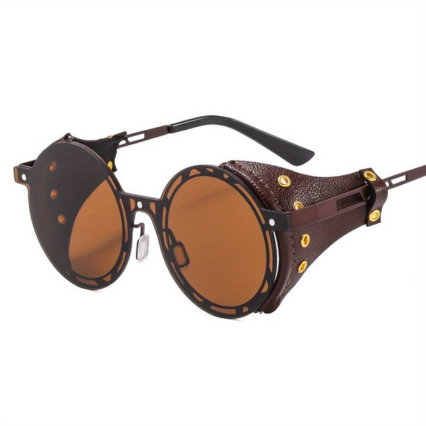 Vintage Steampunk Style Mirrored Eyeglasses with Leather Frame - Make a Fashion Statement!