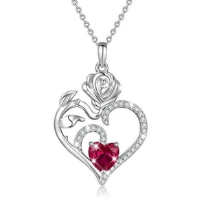 Collar Heshpaws 925 Sterling Silver Birthstone Rose Flower Heart Pendant 18+2""
