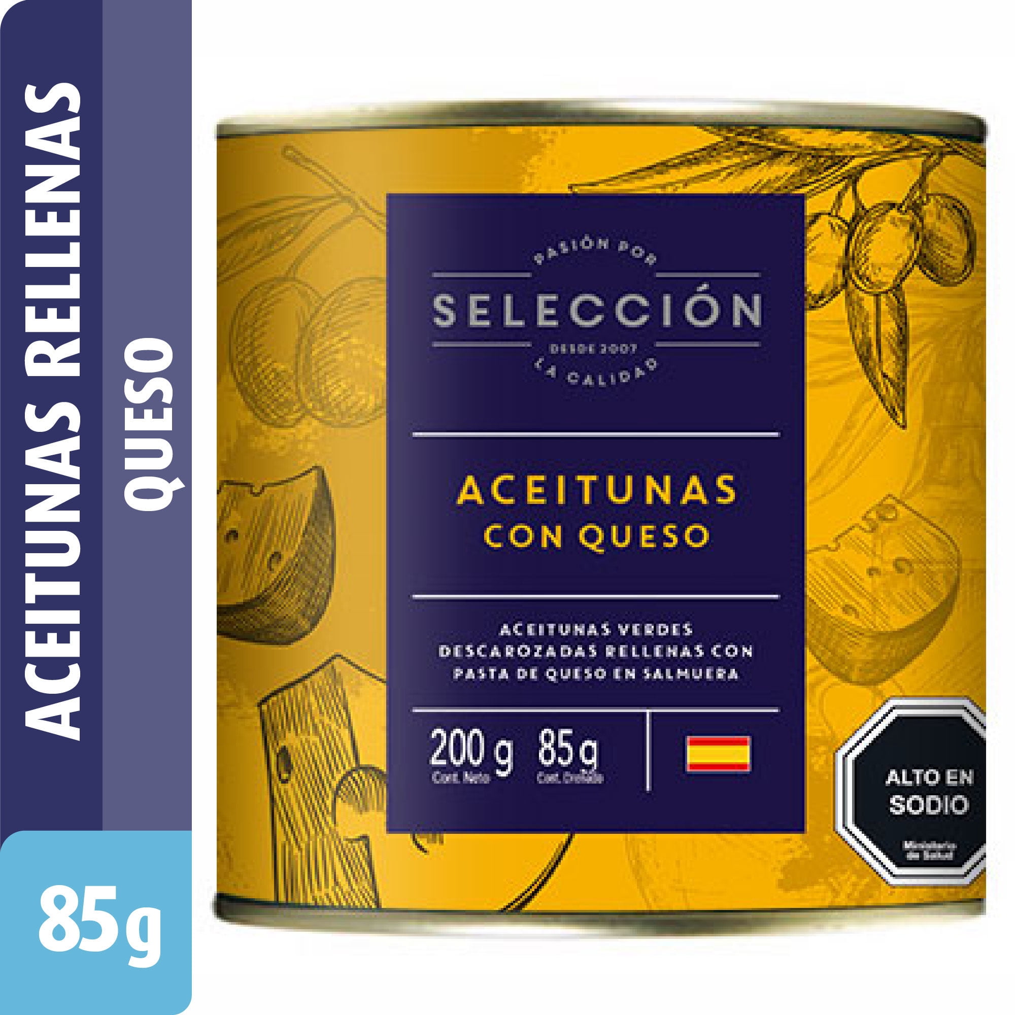 Aceitunas Rellenas Con Queso Drenado 85 g - Neto 200 g Selección