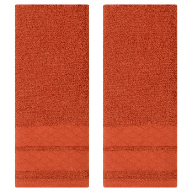 REGALWOVEN Toallas de Mano Decorativas de Algodón Suave, Toalla de Mano con Patrón Geométrico para Baño, Cocina, Hotel Coral 2 Piezas