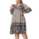 thumbnail image 4 of Agnes Orinda Vestido de Verano Talla Grande para Mujeres Escuela Universidad Casual Bohemio Floral Cuello en V Manga 3/4 Midi Corto Vestido de Playa 2X Azul Rosa, 4 of 6