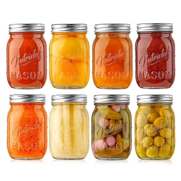 Frascos Mason NutriChef Paquete de 8 de Vidrio Grueso de 500 ml con Tapas