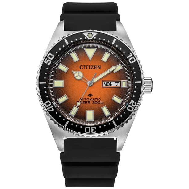Reloj de Buceo Automático Promaster Sea para Hombre Citizen, Correa de Poliuretano Negra, Esfera Naranja, Día/Fecha (Modelo: NY0120-01Z)