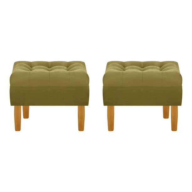 Set Pouf Wood 1c Felpa 04 Verde Musgo