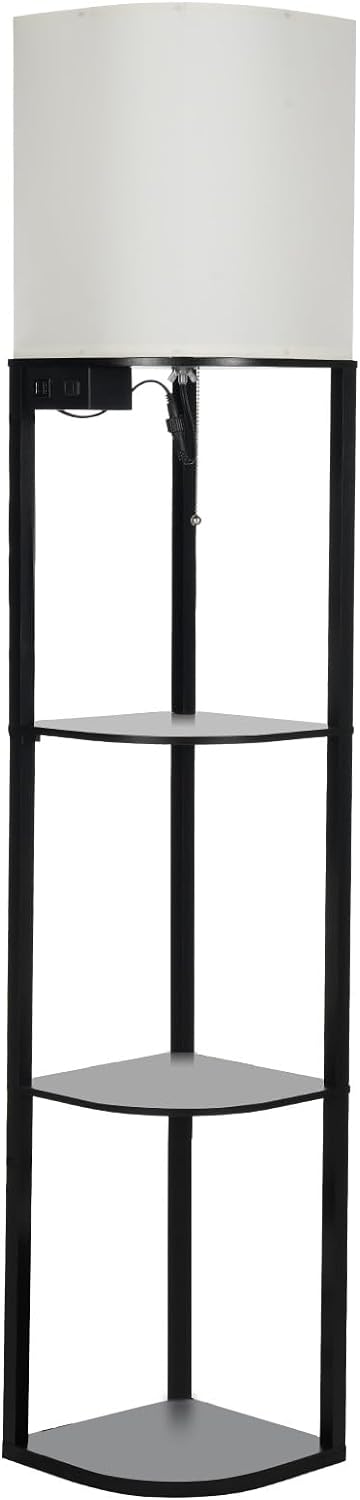 Xinqihang - Lámpara De Pie Con Puertos De Carga Usb, Toma De Ca, Estante De Almacenamiento De 3 Niveles, Lámpara De Estantería De Esquina, Lámpara De Pie Moderna, Estante De Almacenamiento De 3 Niveles Con 3 Temp