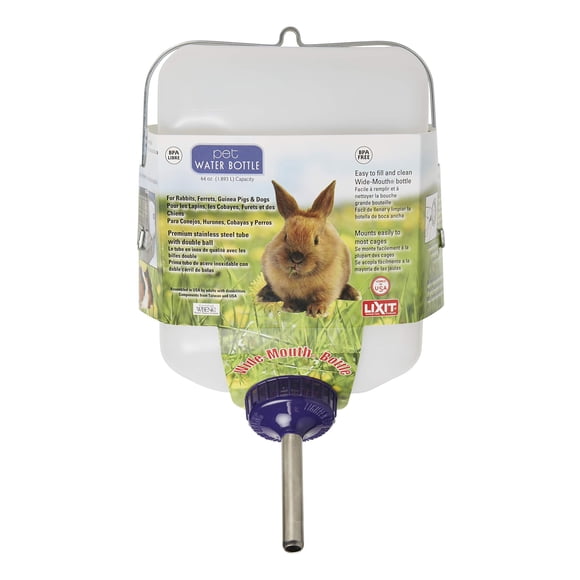 Botella de agua Lixit Widemouth para conejos y hurones de 1,9 L, color blanco