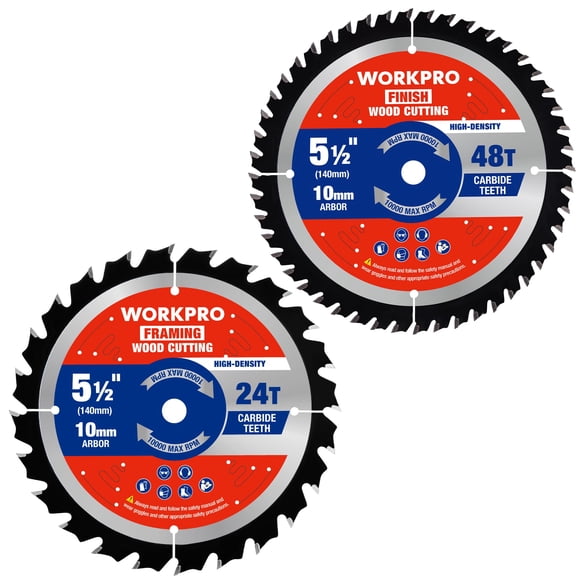 WORKPRO Cuchillas Circulares de Sierra de 5-1/2\", Juego de Cuchillas de 24T/48T para Estructura y Acabado