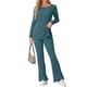 thumbnail image 2 of INSPIRE CHIC Conjunto de Salón de Punto Acanalado para Mujer, Conjunto de Pijama de Dos Piezas con Top de Manga Larga y Pantalones, S Azul Pavo Real, 2 of 6