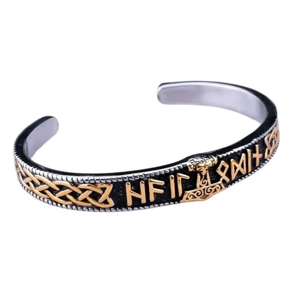 Pulsera Vikinga Runas Martillo Titanio Hombre Caballeros