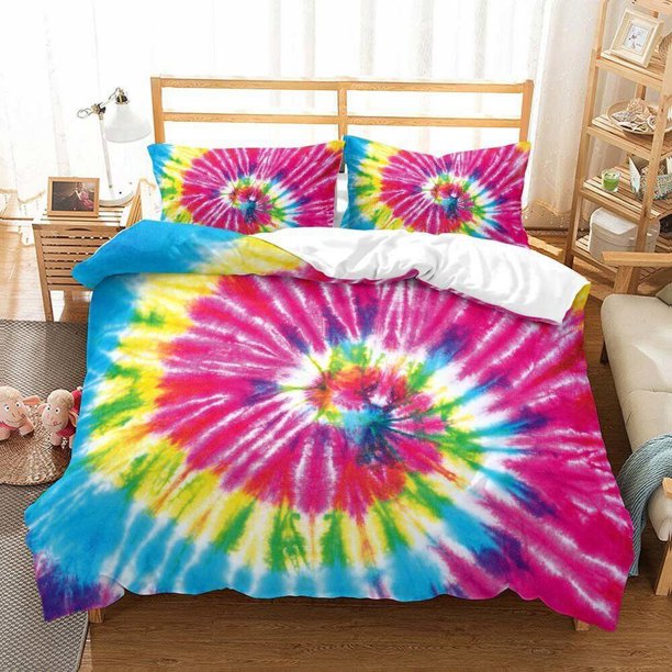 Tie Dye Rainbow Dandelion Quilt Duvet Cover Set Children3-Piece Bedding Set
