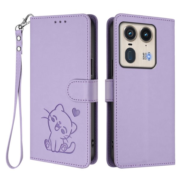 Funda de Gato tipo Libro para Motorola Edge 50 Ultra 5G, Lila Claro