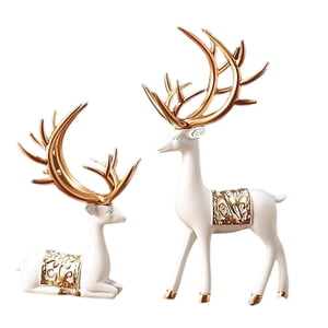 Bothyi - 2 Uds Estatuas Modernas De Reno Alce Pareja Escultura Gabinete Decoración Oro Blanco