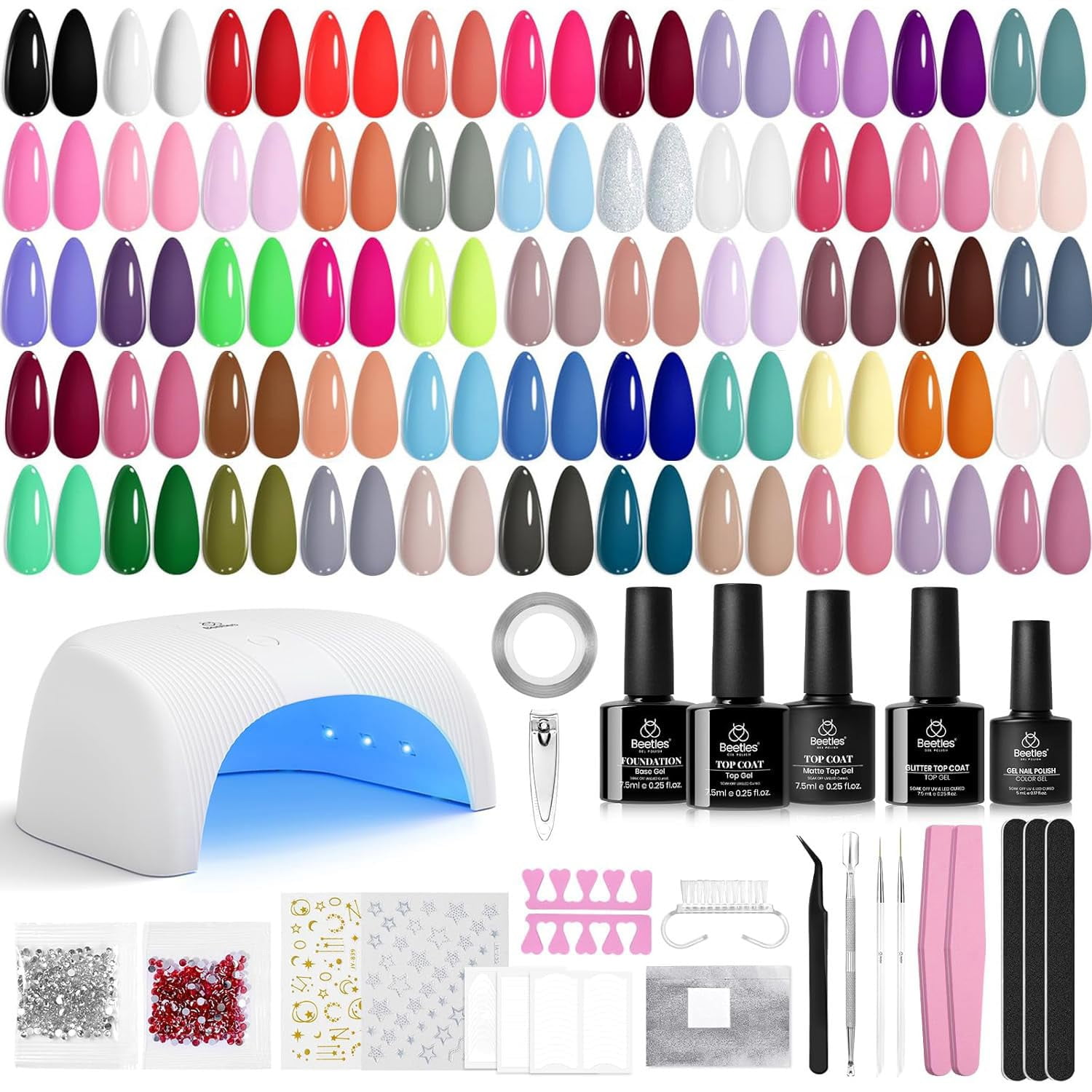 Kit De Esmaltes De Uñas Beetles Gel, 55 Colores, Lámpara Uv, 80 Unidades