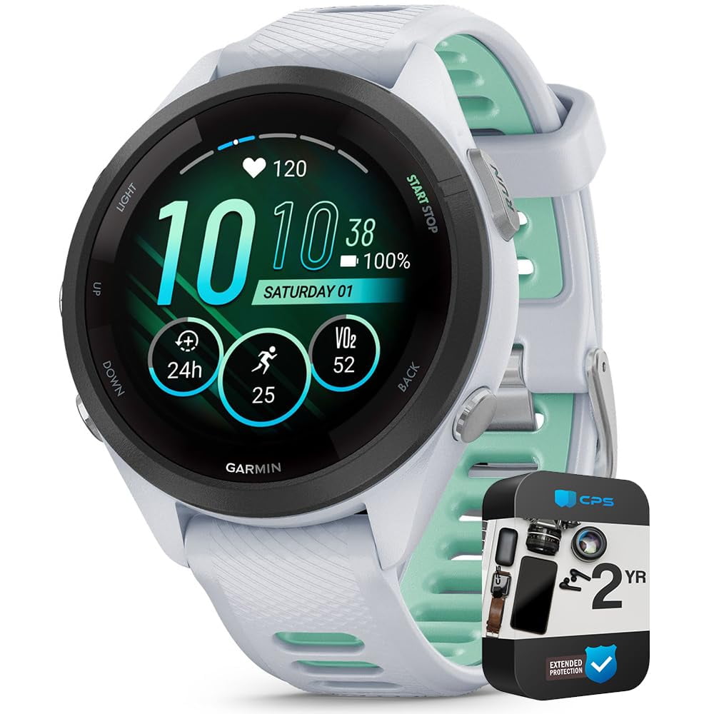 Garmin 010-02810-04 Forerunner 265s Reloj Inteligente Con Gps En Color Blanco/neotrópico | Modelo Oficial De Socio En Ee. Uu. | Incluye Paquete De Protección Mejorada Cps De 2 Años