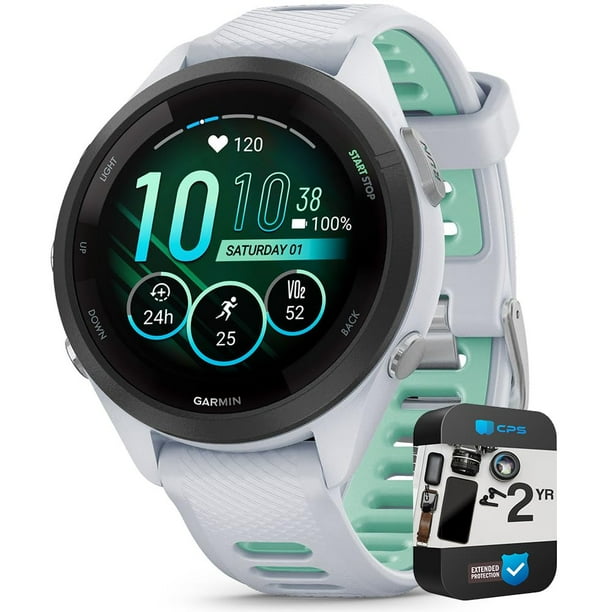 Garmin 010-02810-04 Forerunner 265S Reloj inteligente con GPS en color blanco/neotrópico | Modelo oficial de socio en EE. UU. | Incluye paquete de protección mejorada CPS de 2 años