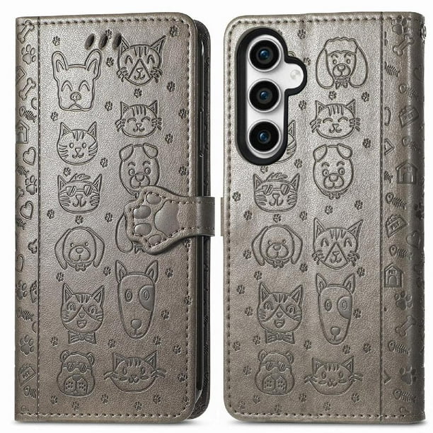 Funda Cartera FOXDOCK para Samsung Galaxy S23FE , Flip PU con Relieve de Gatos y Perros, Tarjetero y Soporte