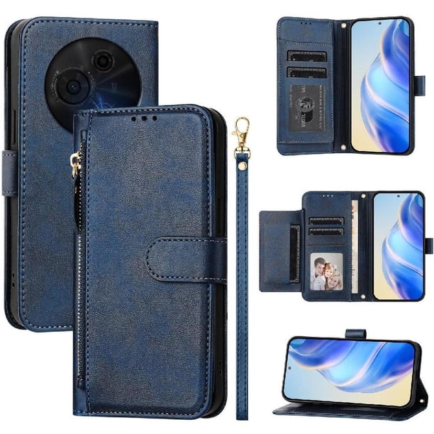 Funda Billetera Cremallera para TCL 60 XE NxtPaper 5G con Porta Tarjetas, Soporte y Correa Azul