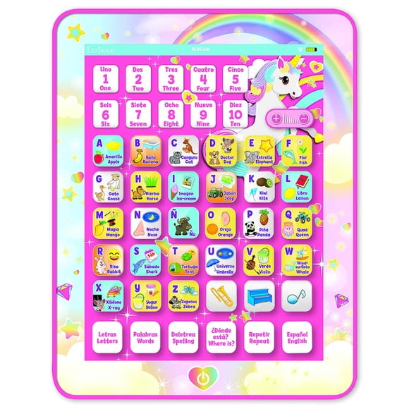 Lexibook educativo para tabletas con forma de unicornio bilingüe, rosa