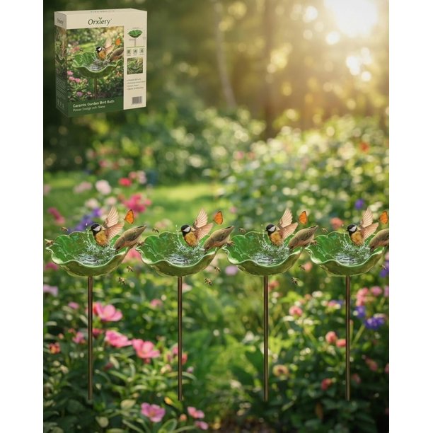 Estaca jardín flor metal hecha mano con baño abejas decoración exterior regalo polinizadores