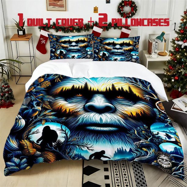 3pcs Bigfoot Legend Printed Bedding Set Soft Polyester Duvet Cover with 2 Pillowcases All Season Comfort
