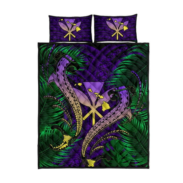 Juego De Cama Colcha Hawaii Shark Polynesian Tropical Morado
