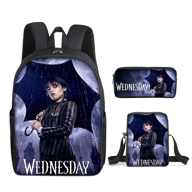 3PC/set Wednesday Addams Backpack Nevermore Academy Primary Middle School Students Boys Girls Schoolbag Cartoon Bag Mochila
