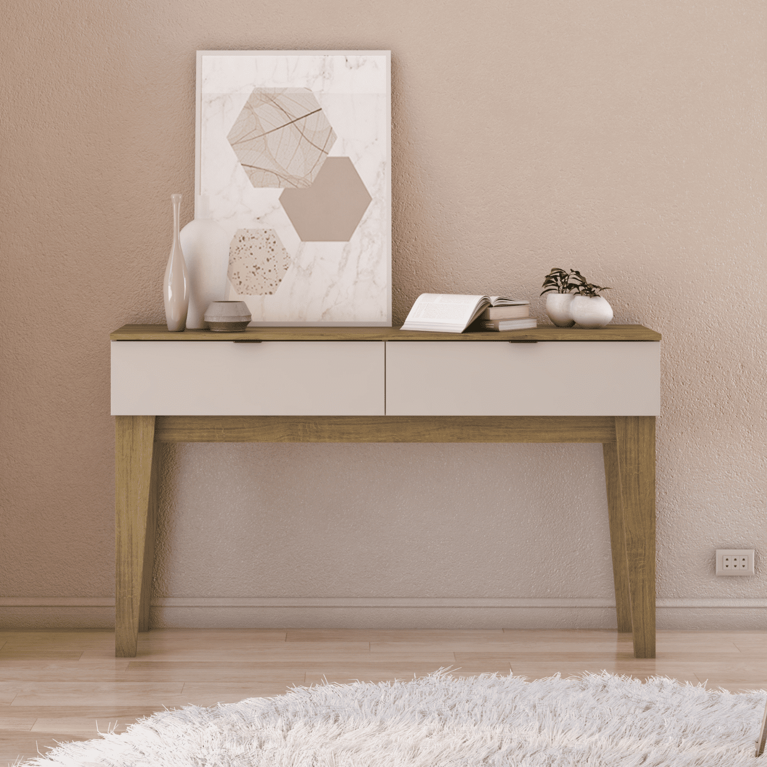 Exit - Mesa De Arrimo Rectangular Udine Roble Blanco