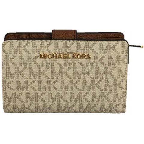 Michael Kors Jet Set Cartera Plegable Con Cremallera Monedero Identificación Vainilla Mk
