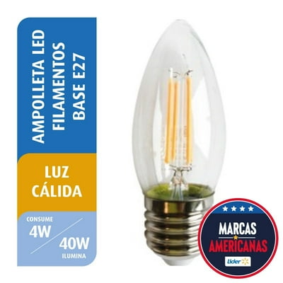Ampolleta Led Filamento Vela 4W Luz Cálida Base E27 1 Un Great Value