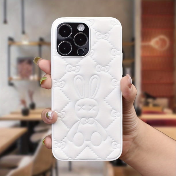 1 Pc Embossed Artificial Leather Cartoon Rabbit Graphic Phone Case For IPhone 14/ 13/ 12/ 11 Plus Pro Max