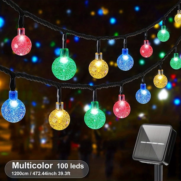 1 Packs 64FT 100 LEDs IP65 Crystal Globe Solar String Lights, Outdoor Waterproof Solar Outdoor Lights, With 8 Lighting Modes, Halloween Decorations Lights Outdoor, For Garden Tree Patio Party Christma