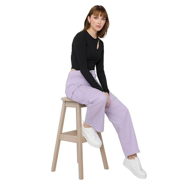 Pantalón Mujer Cargo Stretch Lila Corona