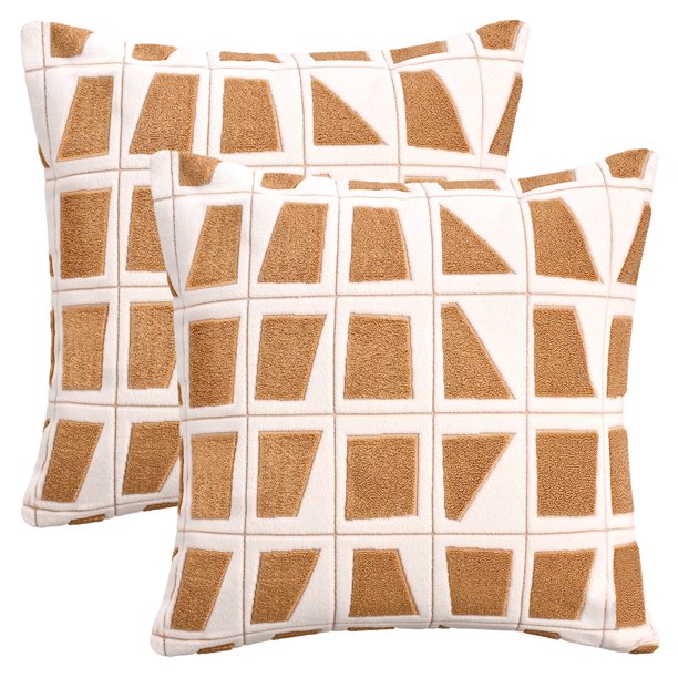 REGALWOVEN Fundas de Cojín Geométricas Juego de 2 Fundas de Almohada de Felpa Suave Modernas Decorativas para Sofá Dormitorio Caqui 20" x 20"
