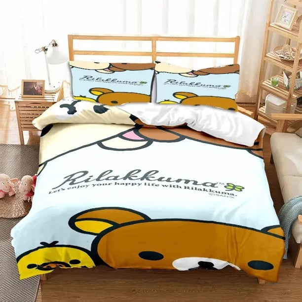 Cartoon Rilakkuma Bear Bedding Set Duvet Cover Bed Set Quilt Cover Pillowcase Comforter Boys Adult Bedding Set Bed Sheets