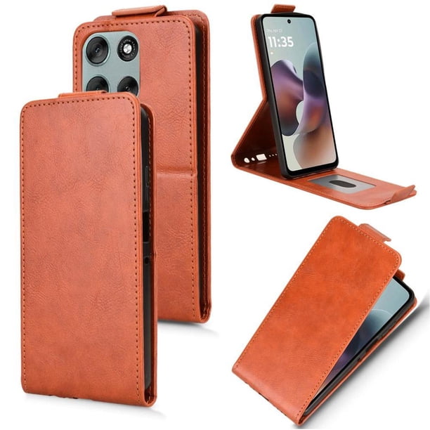 Funda tipo folio para Motorola Moto G56 5G con soporte magnético y protección para la cámara Marrón