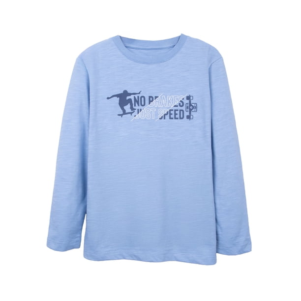 Polera Niño Manga Larga Estampado Skater Celeste