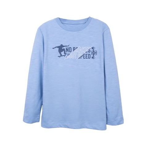 Pillin - Polera Niño Manga Larga Estampado Skater Celeste