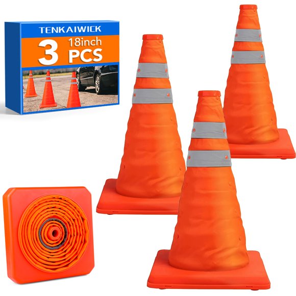 [Paquete de 3] Conos de seguridad de tráfico plegables de 45 cm con reflectante