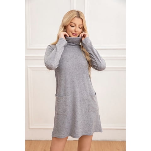 Likeshop - Sweater Mini Vestido Corto Tejido Mujer Cuello Alto Doble 2001