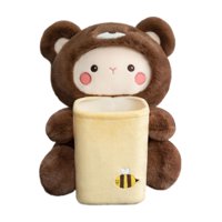 Ioensy - Caja De Pañuelos De Coche De Felpa Suave Cubo De Basura Interior Caja De Pañuelos Creativa Oso