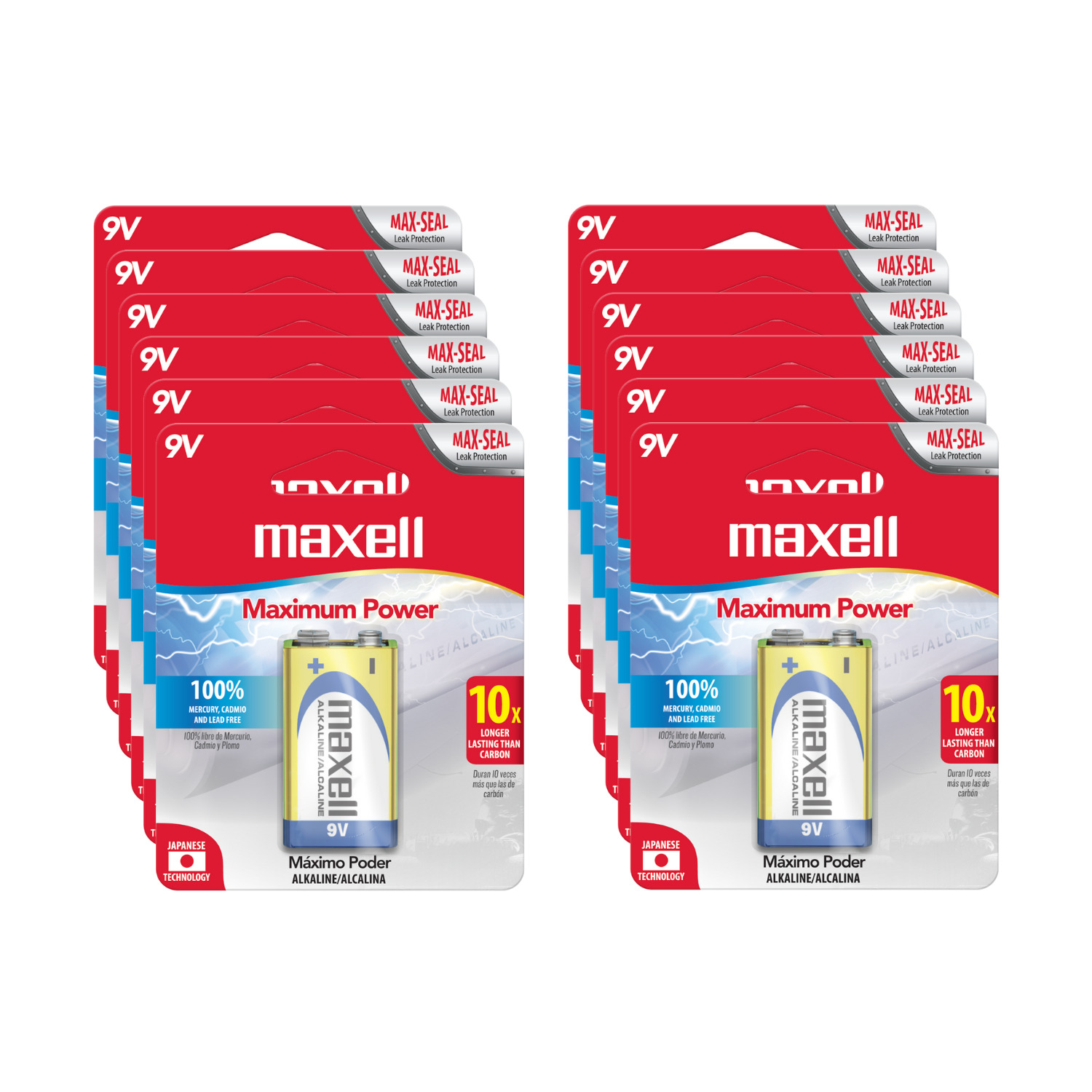 Pack 12 Batería 9V Maxell Alcalina