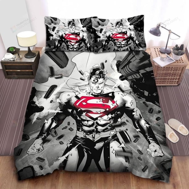 Superman Dc Comics Character Can't Be Hurt By Guns Quilt Duvet Cover Set3-Piece Bedding Set