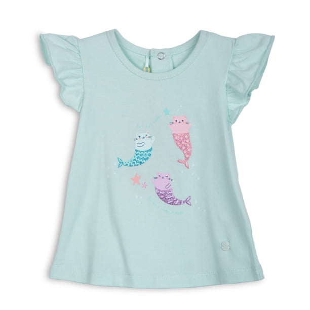 Polera Bebé Niña Manga Corta Gatitos Sirena Menta Pillin