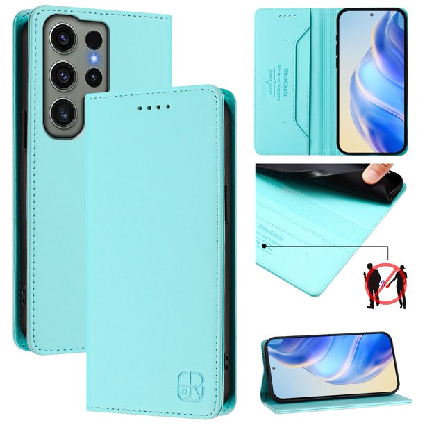 Funda Billetera con Soporte para Samsung Galaxy S23 Ultra Bloqueo RFID Plegable Verde menta