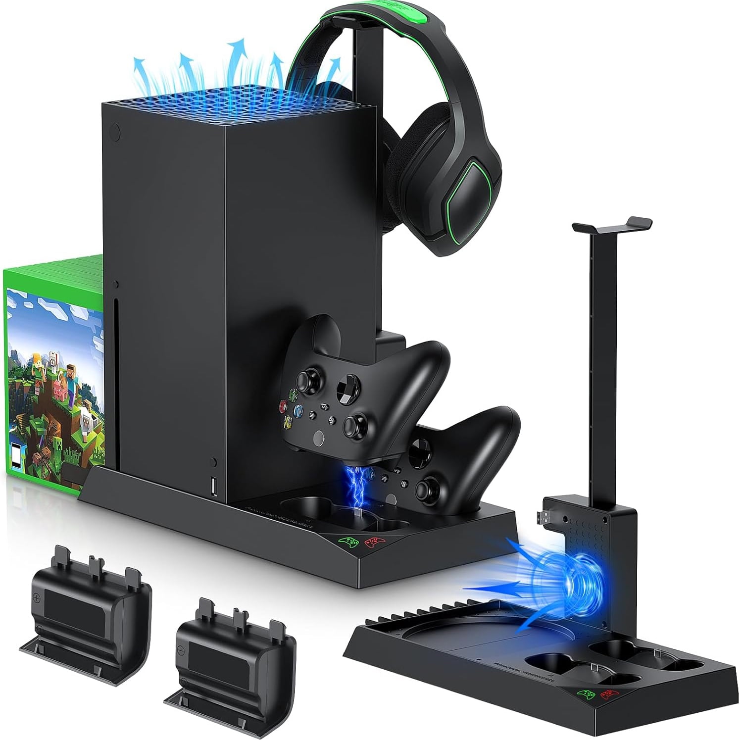 Genérico - Soporte De Enfriamiento Con Base De Carga De Doble Controlador Para Xbox Series X, Almacenamiento Para Auriculares Y Discos De Juego, 2×1400mah Baterías Recargables