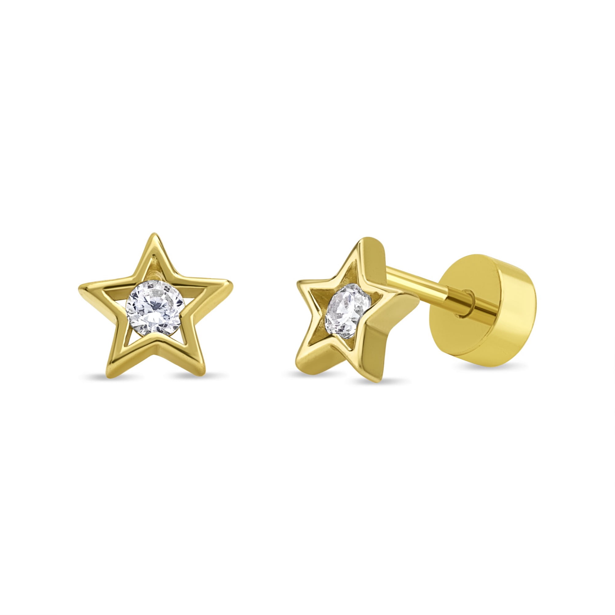 Tiana Joyas - Aros De Estrella De 6mm Con Circón De Plata 925 Enchapados En Oro 18k